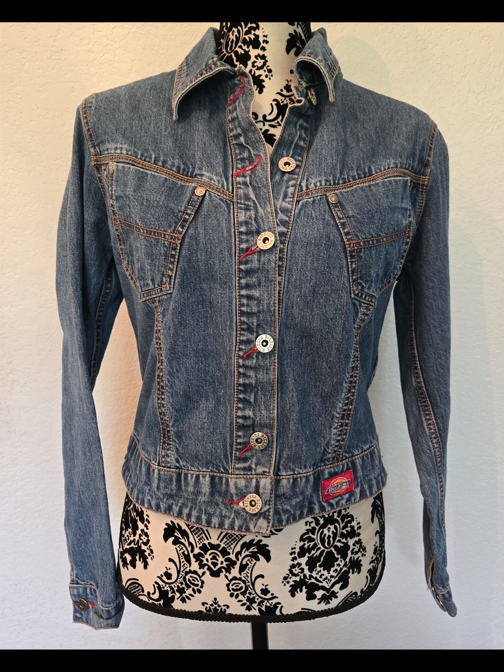 Dickie's Classic Blue Denim Jacket with Red Accent Buttons